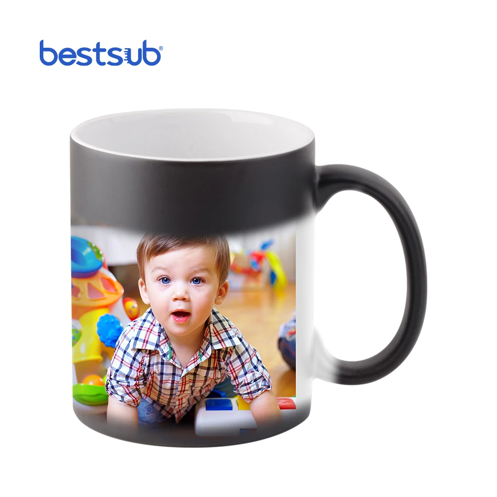 BestSub Wholesale Custom Personalized Black Ceramic Heat Sensitive Magic Color Changing Coffee Mugs for Sublimation B2CB