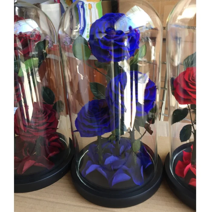 Натуральные тройные консервированные розы в стеклянном куполе в качестве подарка