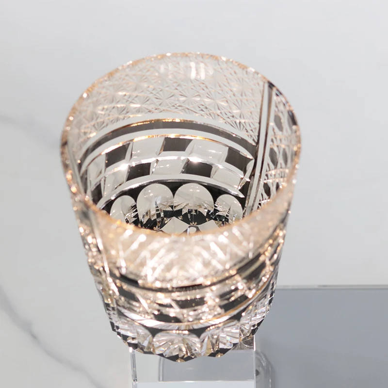 Japanese edo kiriko  whiskey glass hand carved 320ml Crystal Whiskey Glass Tumbler Hand Carved Cylinder With Gift Box