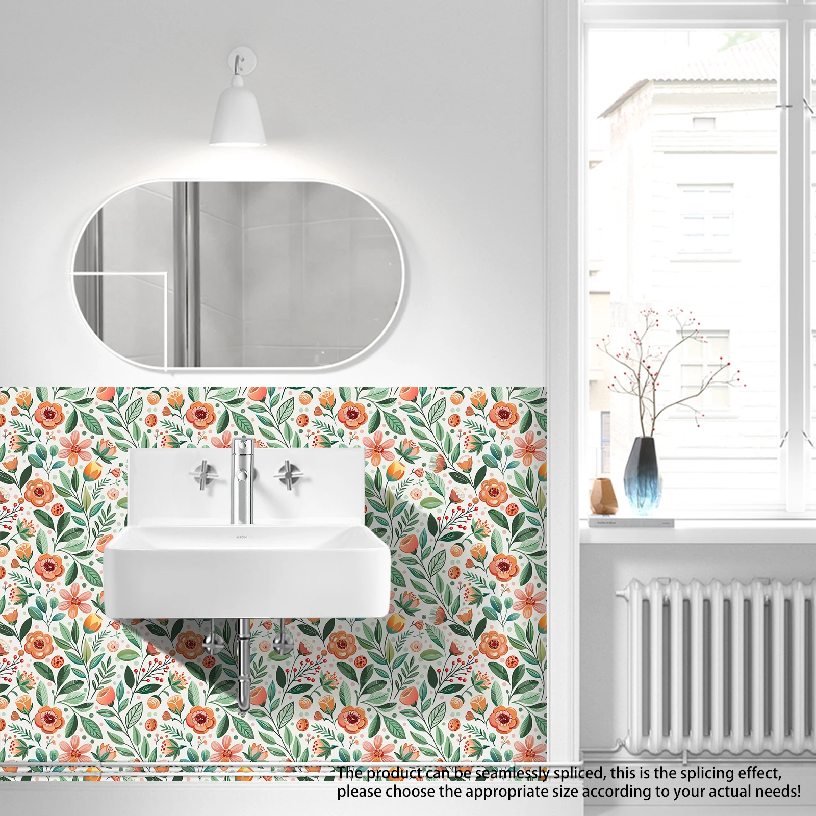 17.32*118.11inch floral Wall Paper Waterproof Removable Wallpaper Oil-proof Peel and Stick Home Decor Wall Sticker