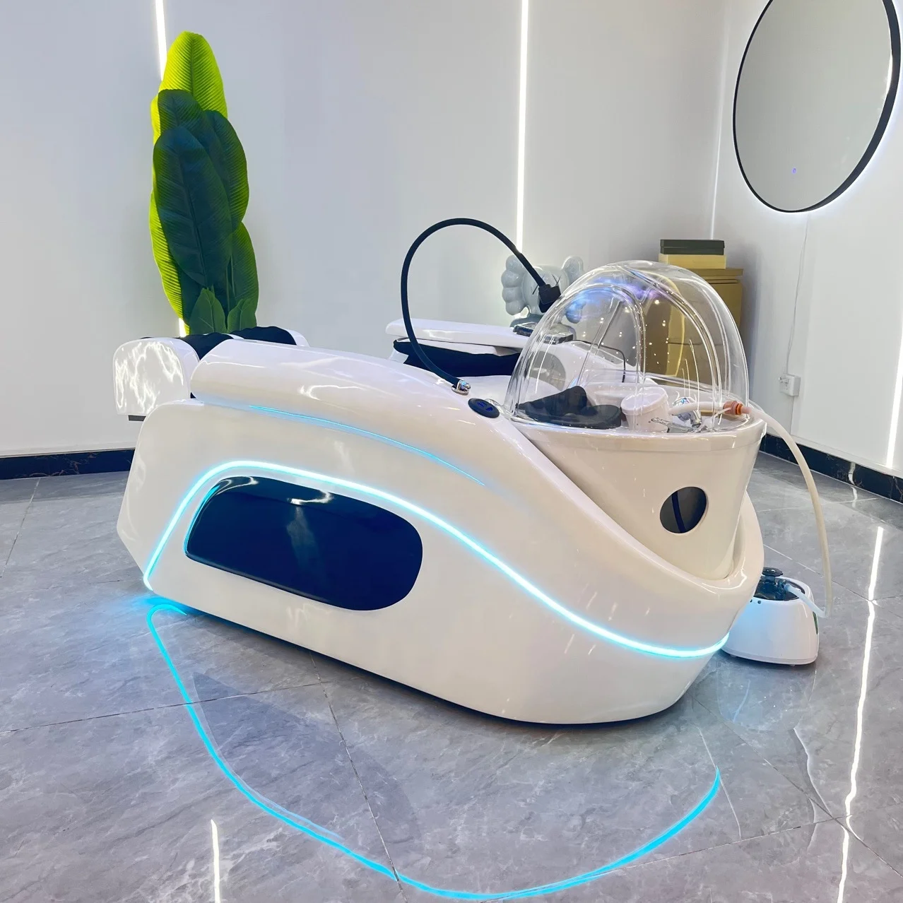 Hot Sale Modern Luxury Electric Massage Washing Chair For Barbershop Water Therapy Deep White Wash Basin Headspa Shampoo Bed