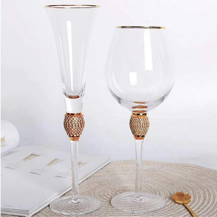 Cyan color slanted soda lime wine glass crystal hand cut goblets