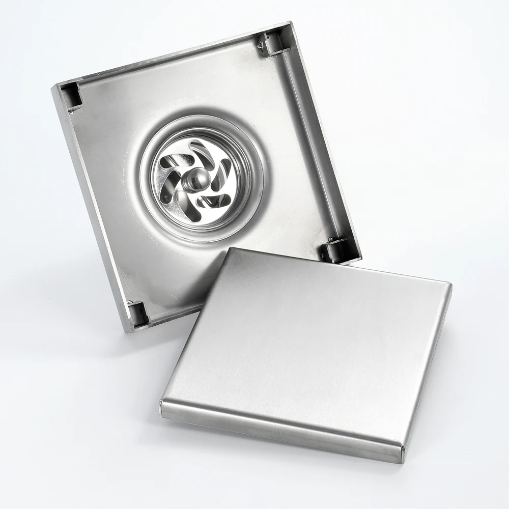 HIDEEP Bathroom Toilet Balcony Anti-odor Drains 15x15cm Square Stainless Steel Brushed Floor Drain
