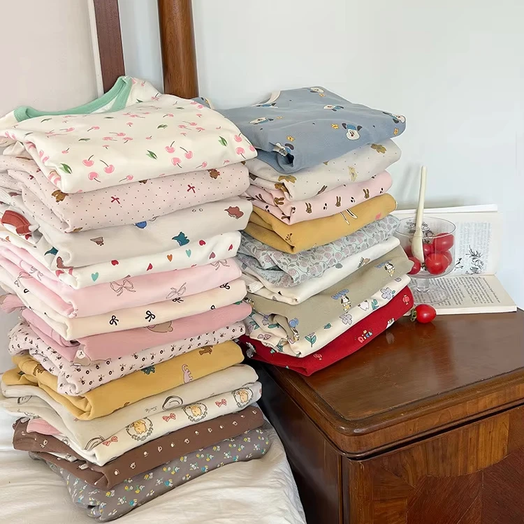 617 new arrival Korean design infant baby girls pajamas cartoon print child kids cotton pajamas fashion wholesale