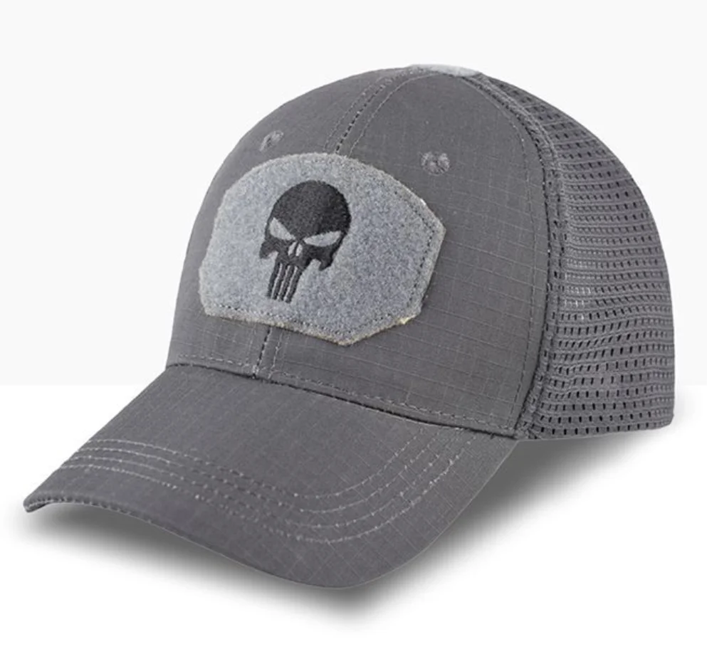 Unisex Skull Embroidered Top with Patch Breathable Baseball Caps Outdoor Casual Hat Sunscreen Sports Camo Mesh Trucker Hat