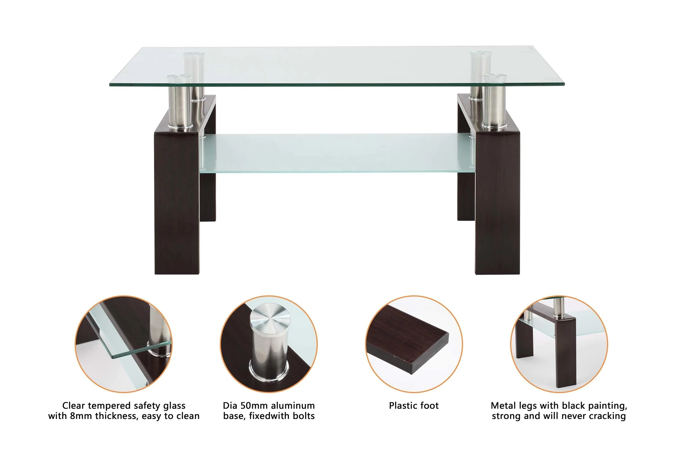Modern Luxury Living Room Furniture Design Tempered Glass Coffee Table With metal Frame CT008