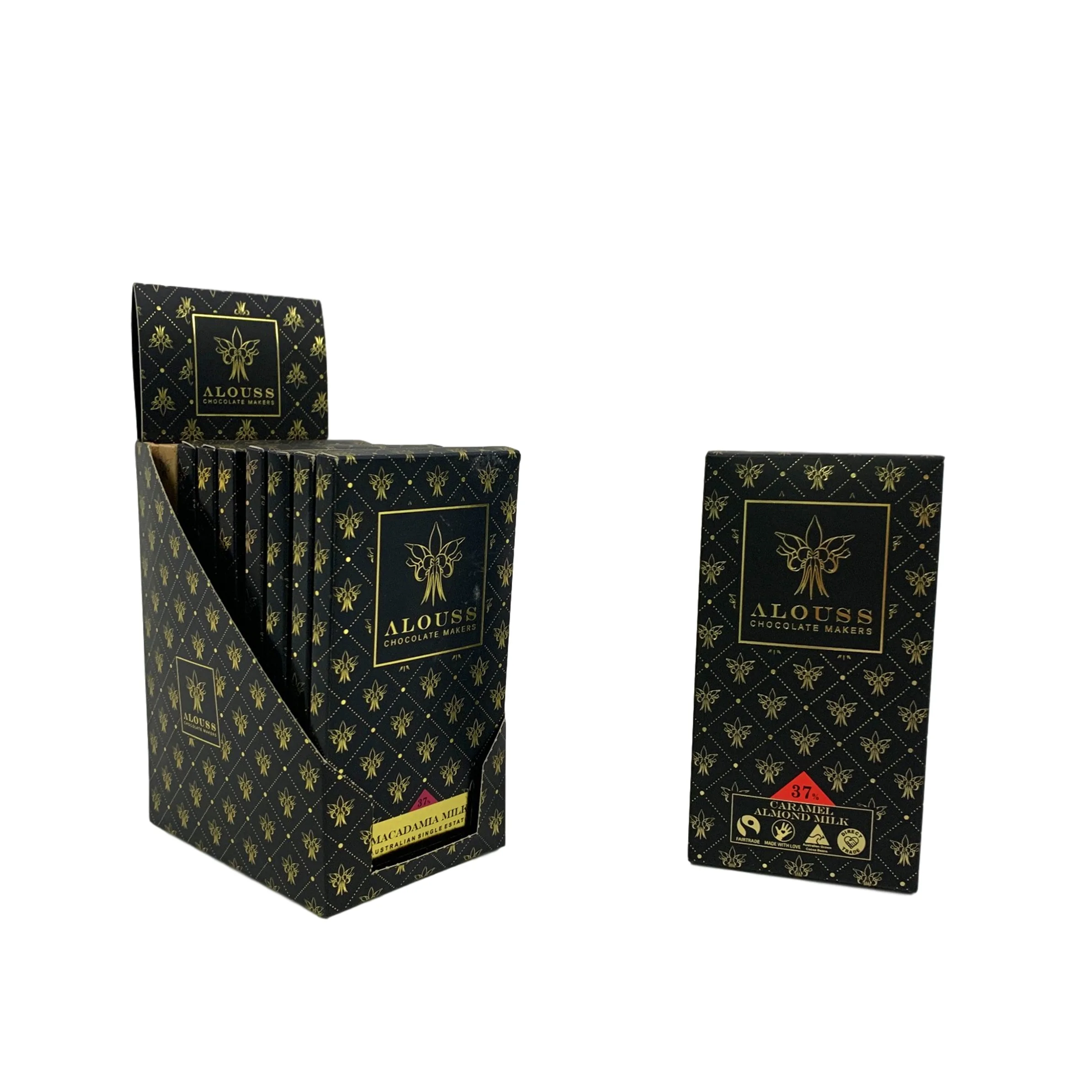 custom luxury new design print holograph food candy display window tear away folding packaging empty mushroom chocolate bar box