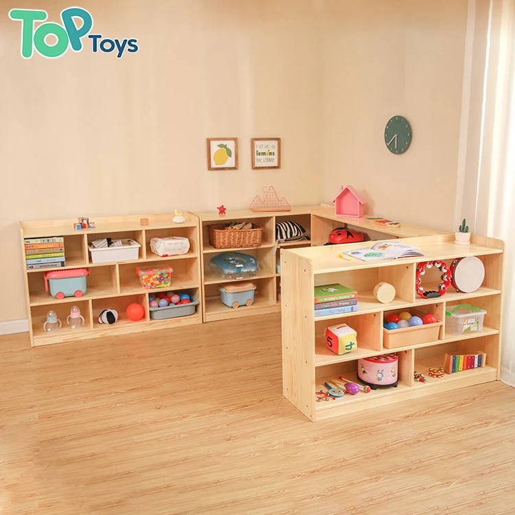 TOP Montessori Wooden Storage Kids Toy Cabinet Kindergarten Furniture Four-Tier Toy Shelf Organizer Storage Preschool Cabinets