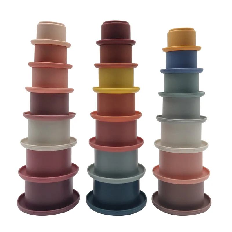 2023 Popular Baby Silicone Stacking Toys 7 pcs Cups Educational Beach Toys For Kids