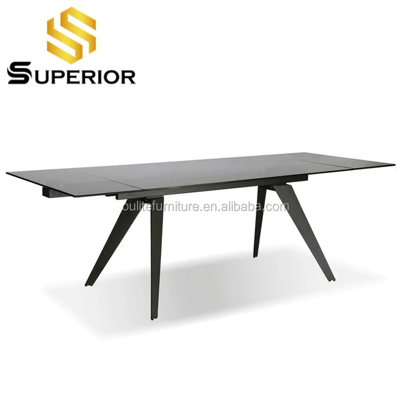 Luxury modern black glass top function telescopic dining table