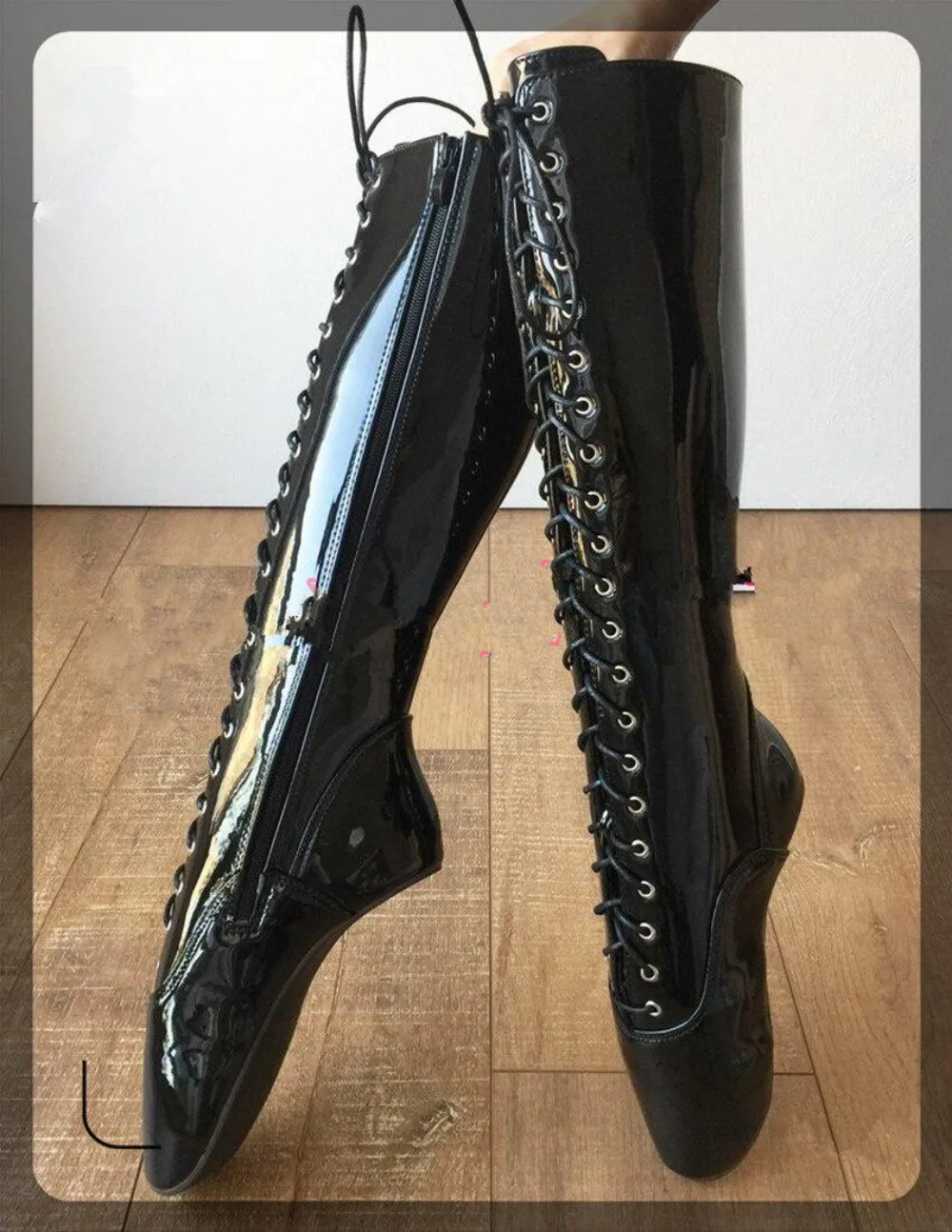 18Cm Bondage Footwear Ballet High Heel Mid Calf Boots Women Stilettos Lace up Side Zippers Shoe Fetish BALLET Plus Siz Fashion