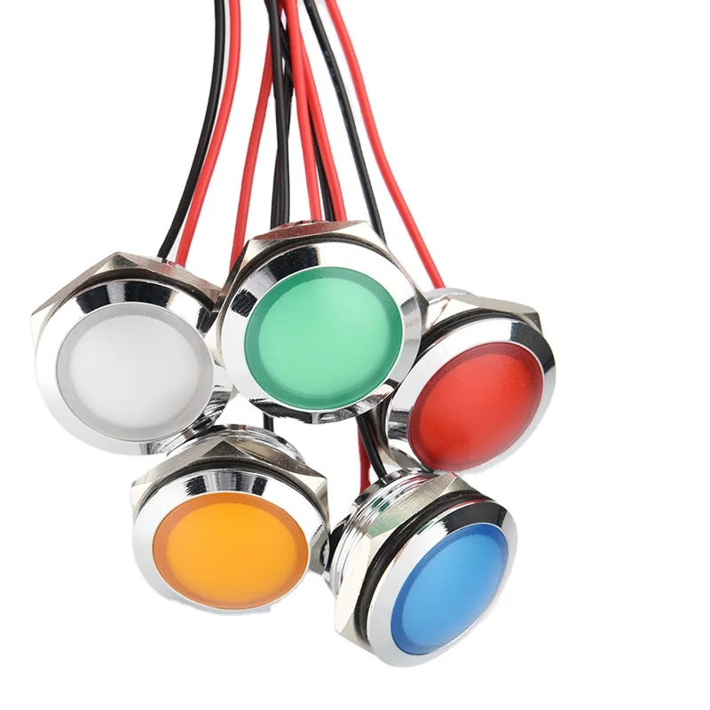 WD 19mm  12v ball head indicator dash panel mount warning led cycle  equipment metal indicator light