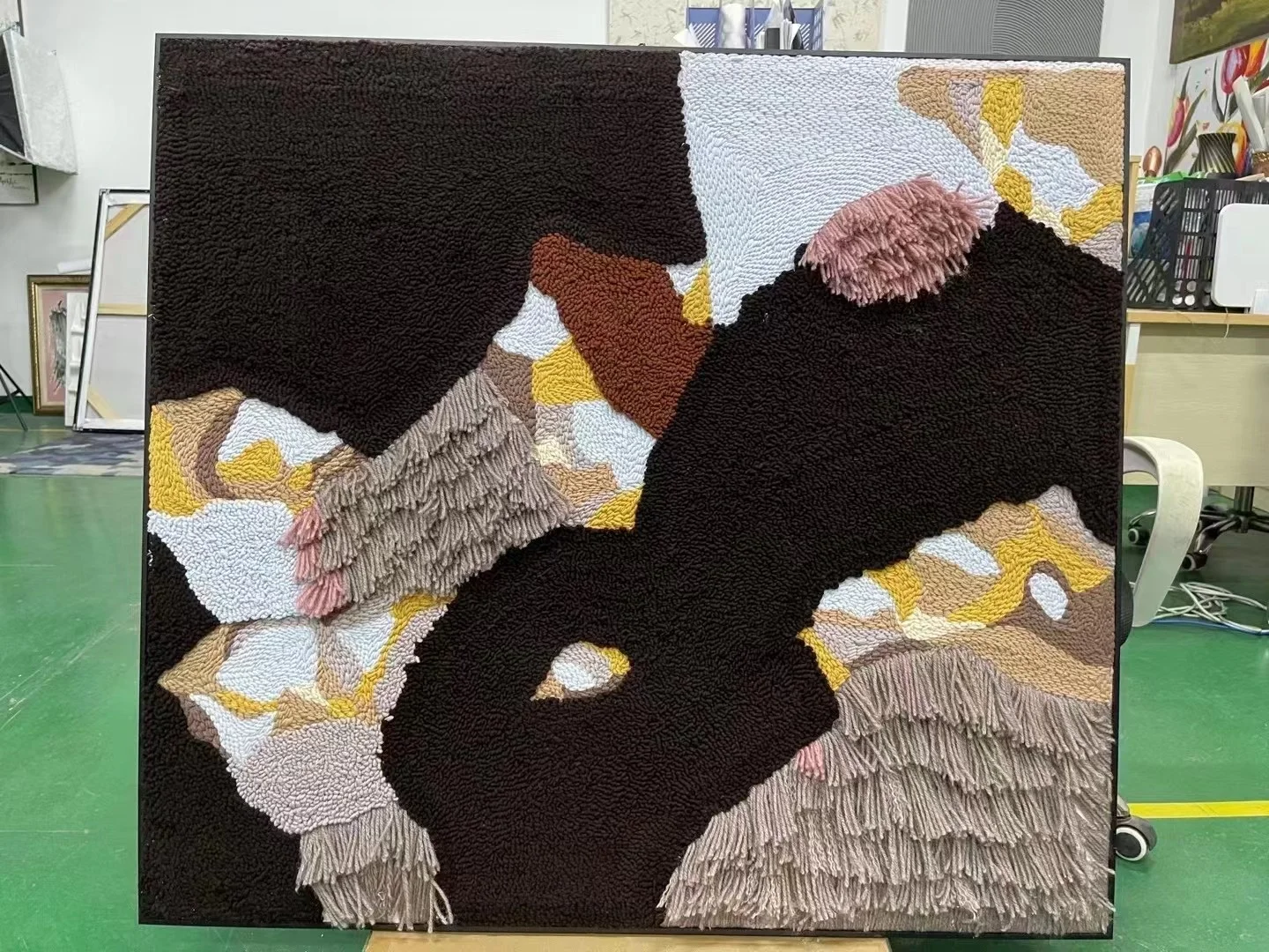 3D Woven Wall Hanging Wood Line Painting Art Minimalist Boho Fibre Art Weaving Wall Decor