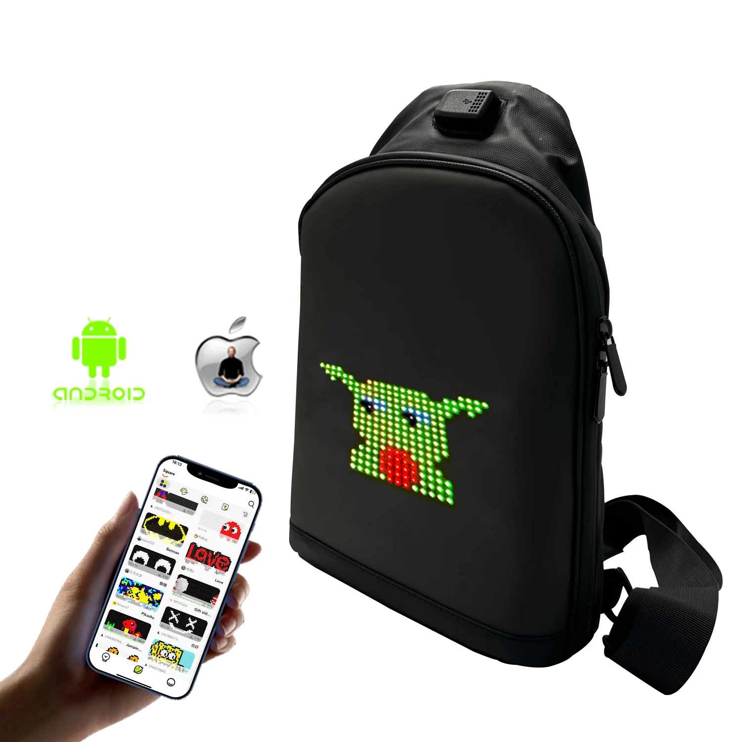 Advertising LED Backpack Pixs LED Display Chest Shoulder Bag Lightweight DIY Dynamic City Backpacks Walking Billboard Sling Bag