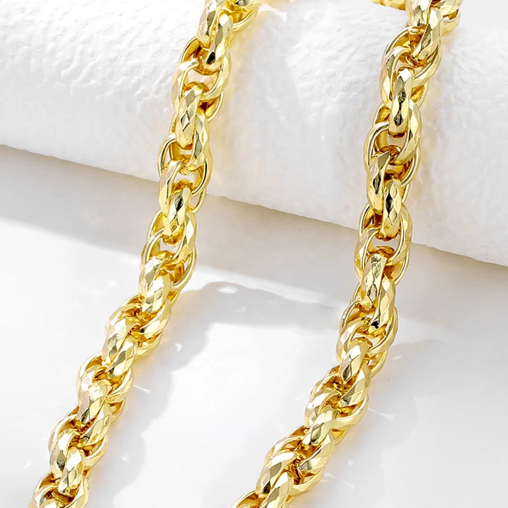 High quality 18K gold plated stainless steel oval ring check chunky chain Hip hop punk style cross chain necklace