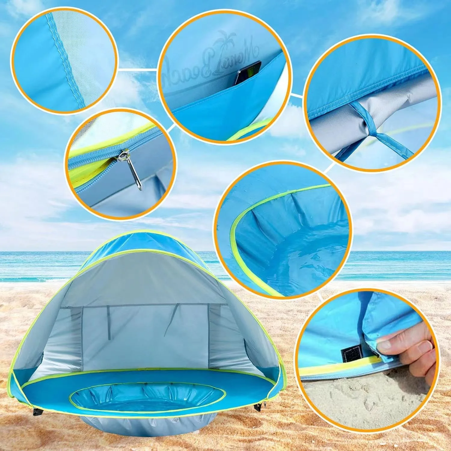 Factory direct sales Children Waterproof Pop Up Sun Uv-protecting Sunshelter Baby Beach Tent With Pool