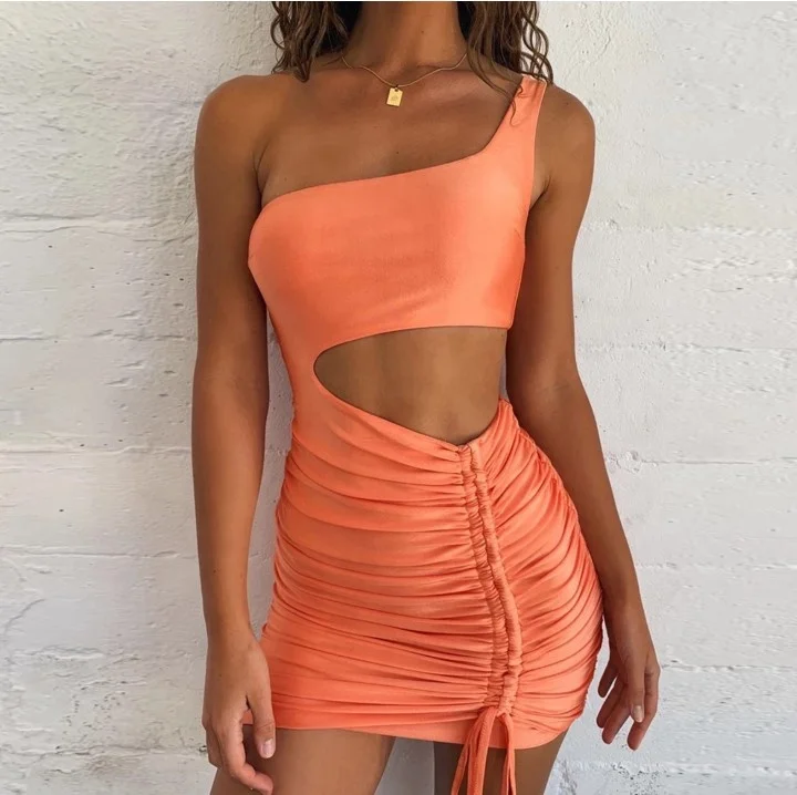 club outfits for women sexy vestidos bandage dress casual dresses wear 2021 one shoulder wrap ruched cut out halter dress