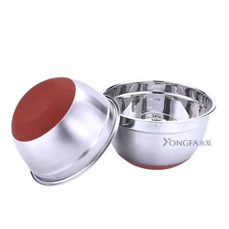 Dishwasher Safe Stainless Steel Mixing Bowls Set Nesting Bowls Salad Bowl With Colorful Silicone Bottom and Measurements Marks