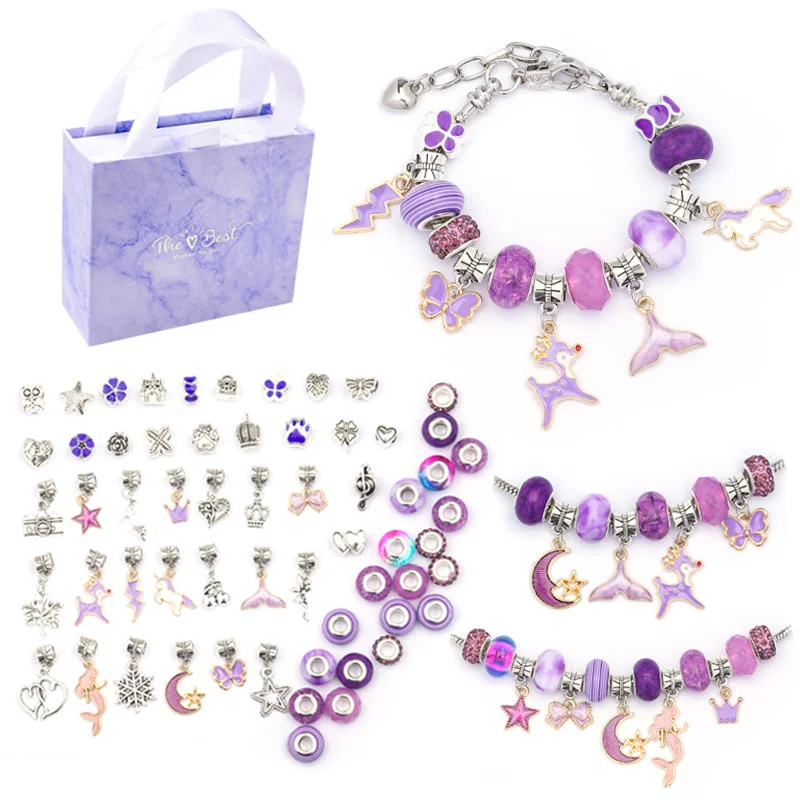 Amazon Hot Sale Cartoon Purple Set Diy Handmade Jewelry Set Female Gemstones Beads for Diy Jewelry Making