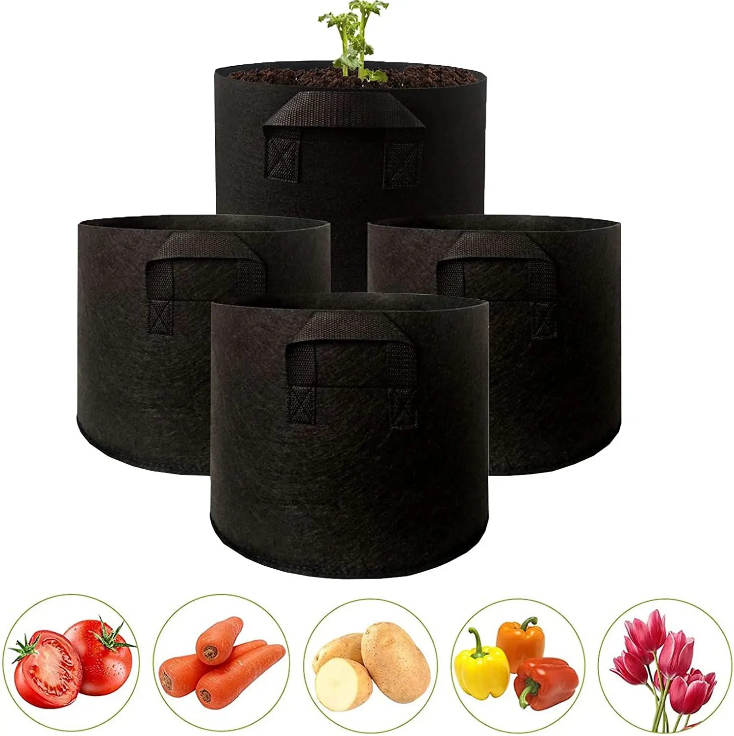 Yuchen 3 5 10 20 25 30 100 Gallon Felt Grow Bags 5 Gallon Heavy Duty Thickened Nonwoven Plant Fabric Pots With Handles