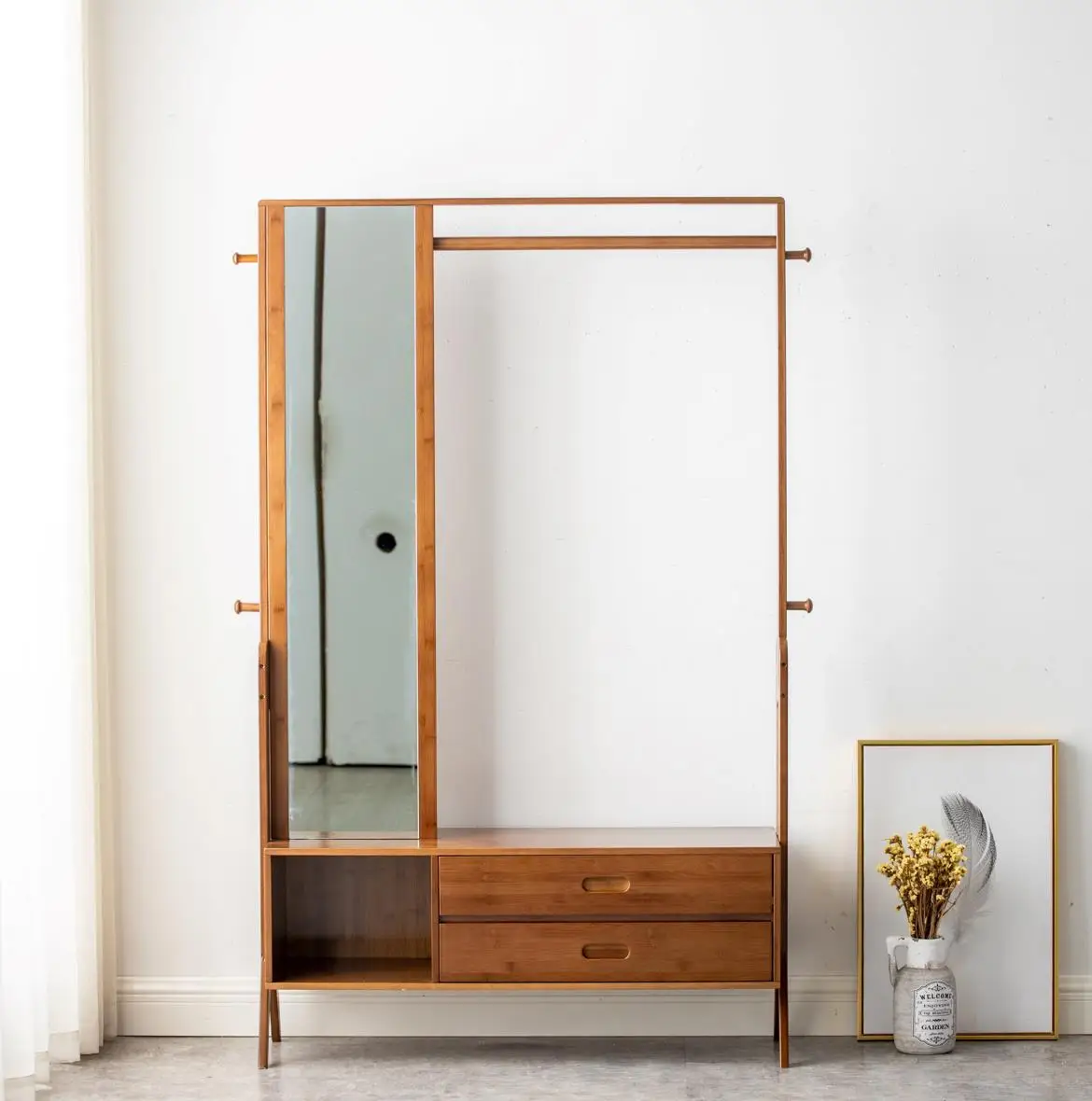 Hot Sale Bamboo Multifunction Standing Wood Coat Rack Bamboo Coat Hanger Racks Cabinet