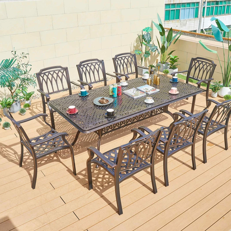 European-style outdoor cast aluminum dining tables and chairs outdoor waterproof and rust-proof can be multi-seat long table