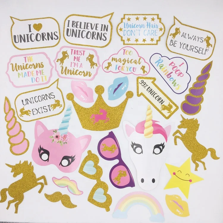 
Amazon Hot Selling 26Pk Glitter Rainbow Unicorn Party Supplies 