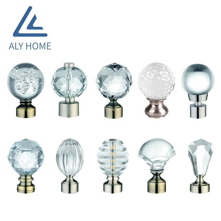 Fashion window decorative curtain rod accessories crystal curtain finial acrylic finial round