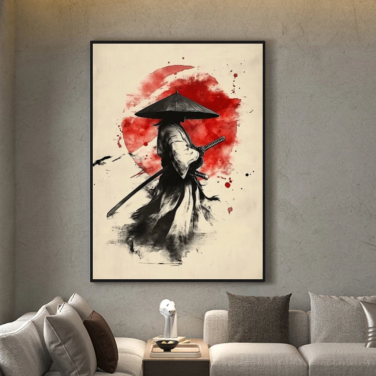 Wall Hanging Ink Figure Canvas Prints Abstract Retro Decorative Painting Asian Samurai Japanese Art