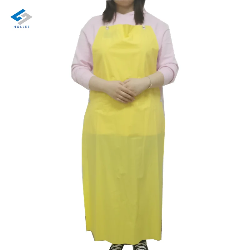 Custom Yellow Dish Washing Apron Plastic Waterproof Oilproof PVC Vinyl Aprons with Plastic Holes