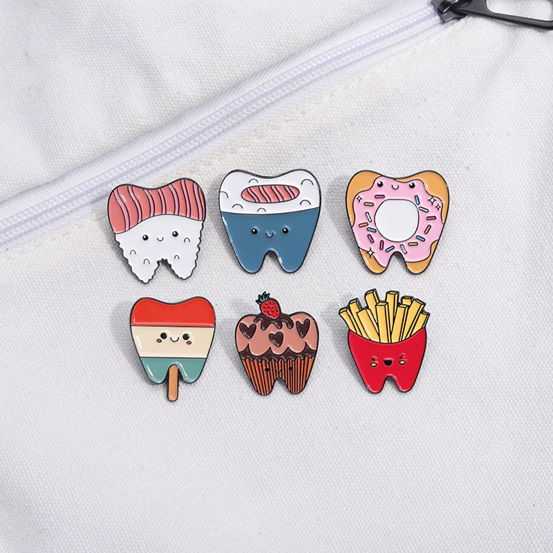 Cartoon Food Tooth Enamel Brooch Care for Teeth Promotional Backpack Badge Clothing Accessories Gift Jewelry