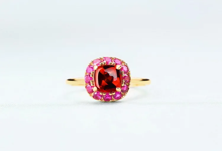 Natural Garnet Gold Plated Silver Resizable Charming Ring Red Gemstone Carbuncle Rings