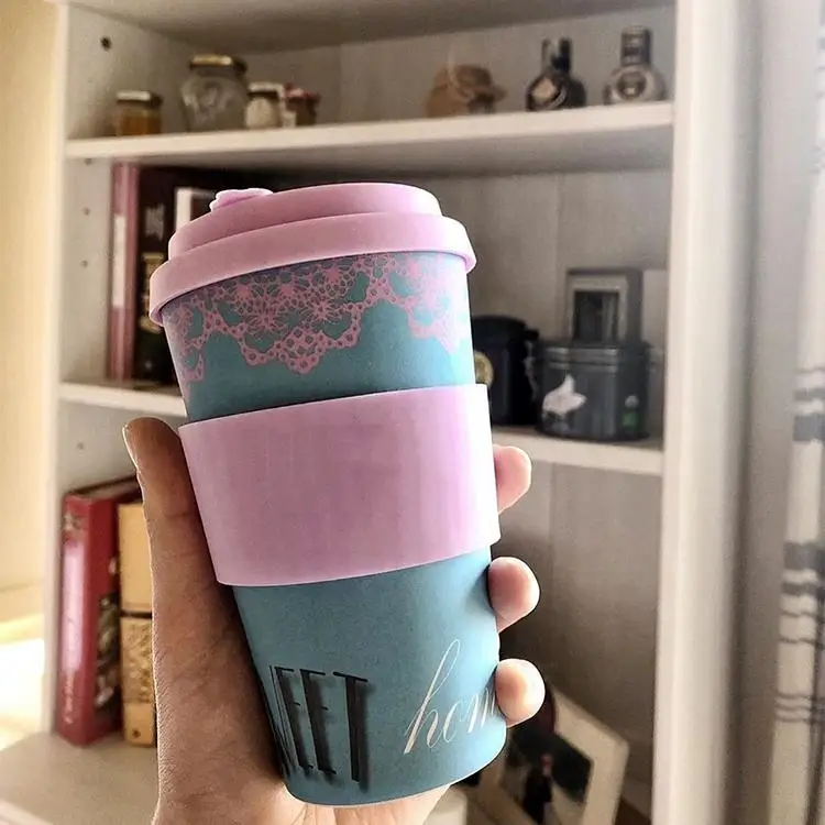 100% Degradable Natural Bamboo Fiber Eco Reusable Travel Coffee Cups With Lids Bamboo Coffee Cup Dinner Mugs