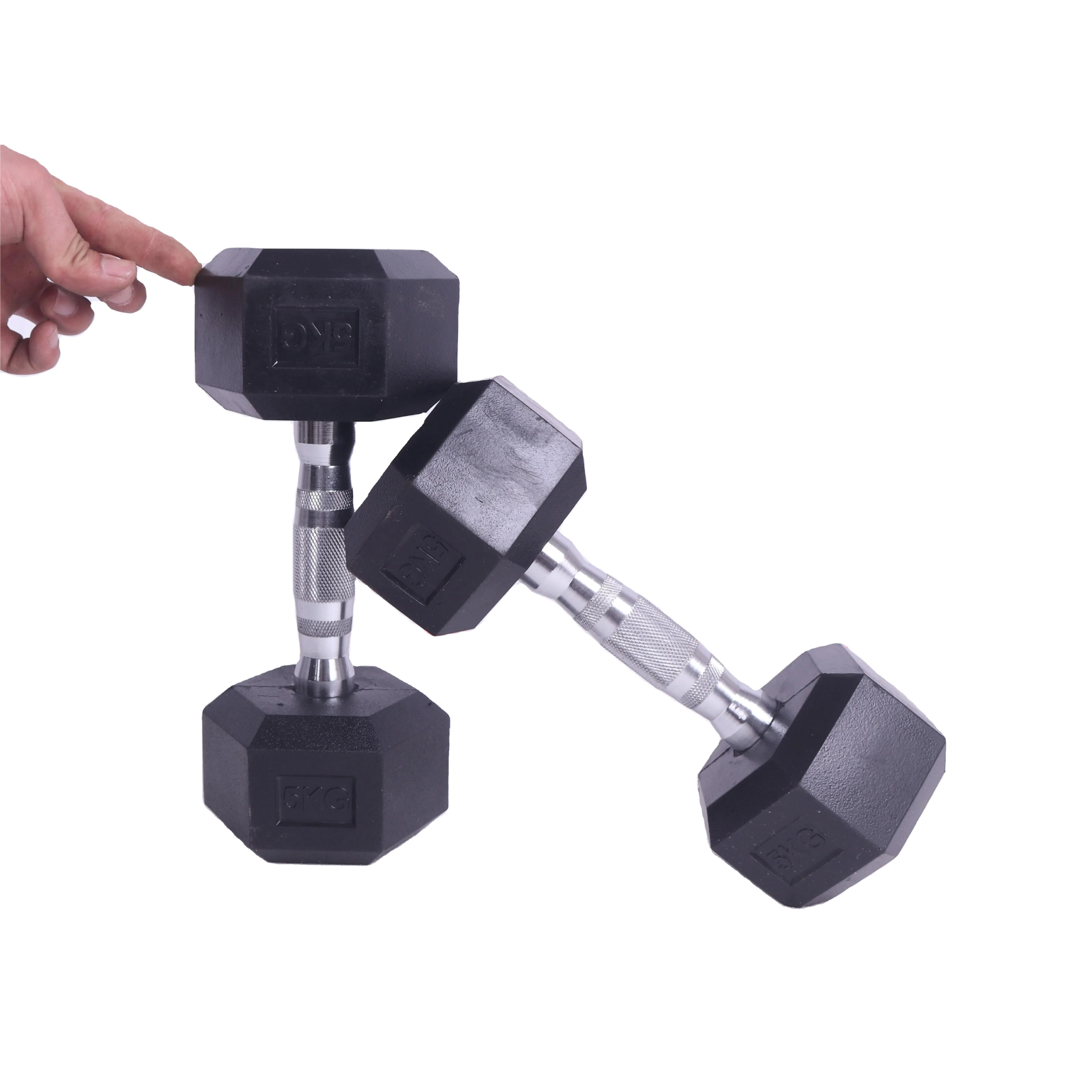 Anti-roll Encased Fitness hex rubber lifting Wholesale Gym Use Cast Iron Rubber Hex Dumbbell