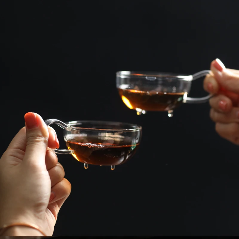 Three legged glass cups tea cup set OEM custom logo Chinese teacup high borosilicate glass drink cups