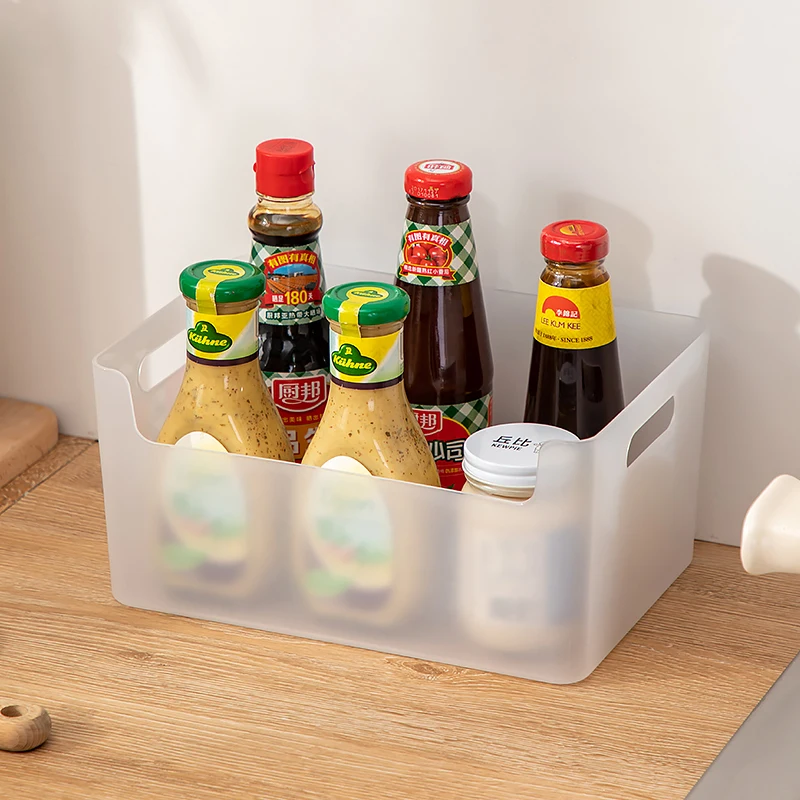 Kitchen Food Pantry Bin Storage Organizer Open Front Clear Household Stackable Plastic Box With Build-In Handle