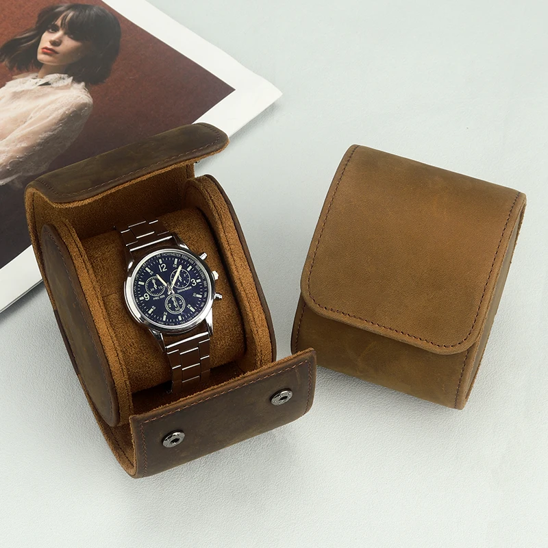 Luxury Watch Case for Travel Custom Logo Storage Single Box Leather Watch Roll Case