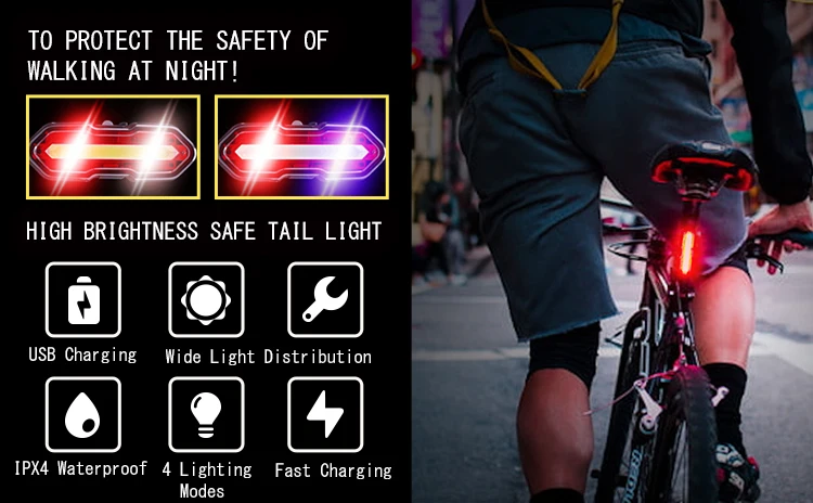 High Quality Cycling Bicycle Rear Light Mountain Road Safety Tail Bike Lights Strobe Mode COB LED Bike Warning Light