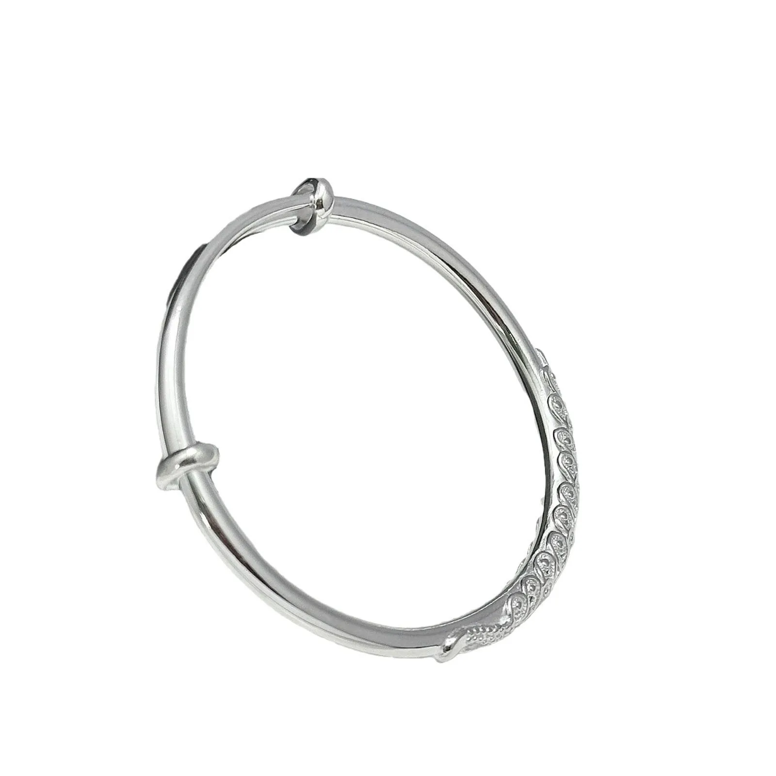 9999 Silver Peacock Feather Leaf Bracelet with Bright Face Plain Circle Push-Pull Adjustable Sterling Silver Jewelry Girlfriend