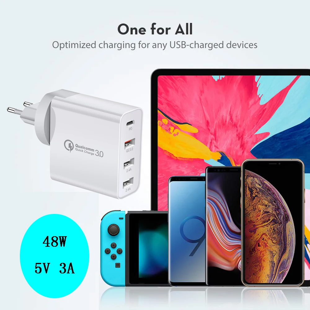 USB разъем зарядного устройства с Великобритания/США/ЕС/AUS машинка для стрижки 48 Вт 5В 3A 4-портовый зарядное устройство