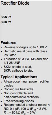 Standard diode Stud Rectifier Diode SKN71 SKR71