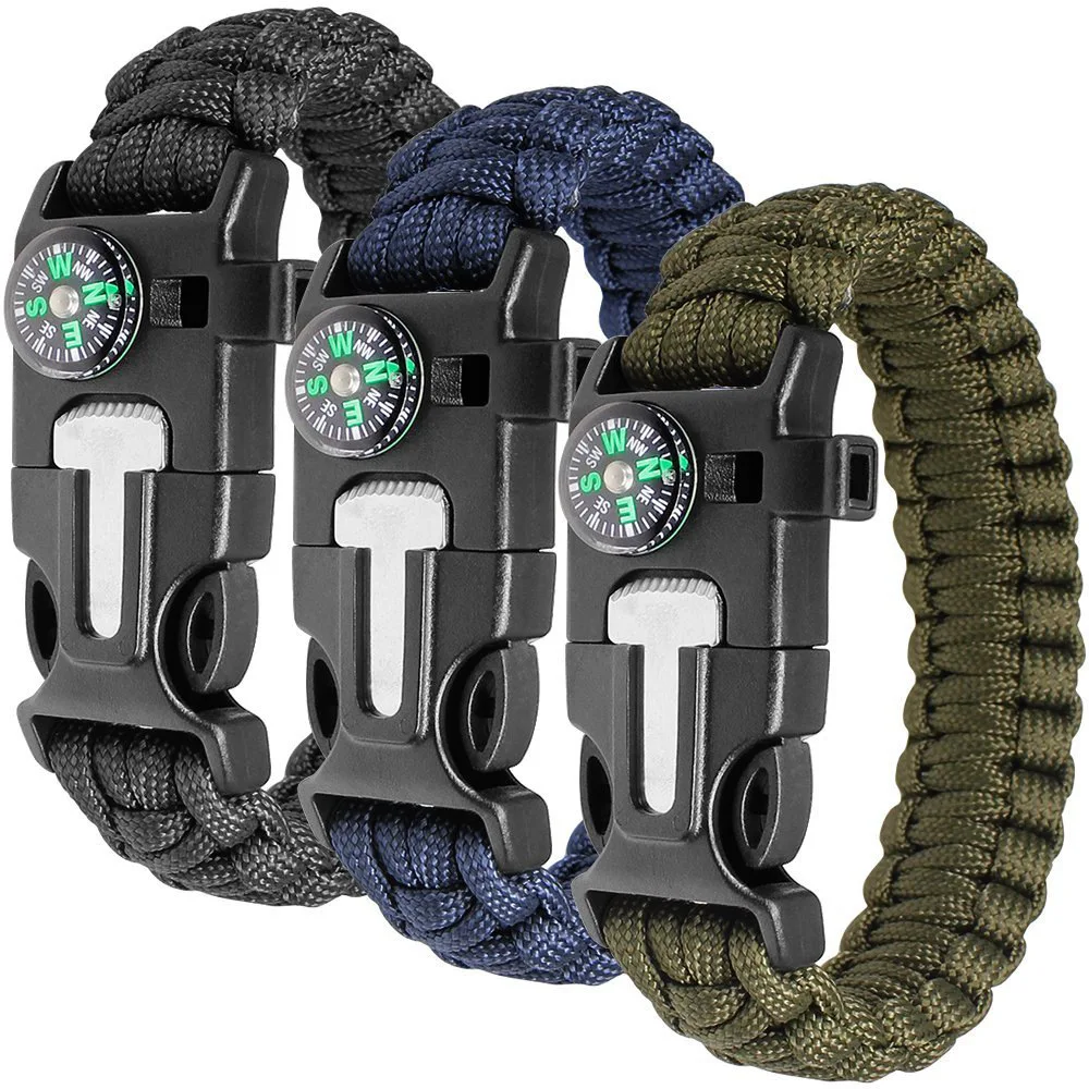 High Quality New Custom Outdoor Survival Bracelet Hiking Firestarter  Whistle Nylon Seven Core Survival Bracelet for Men