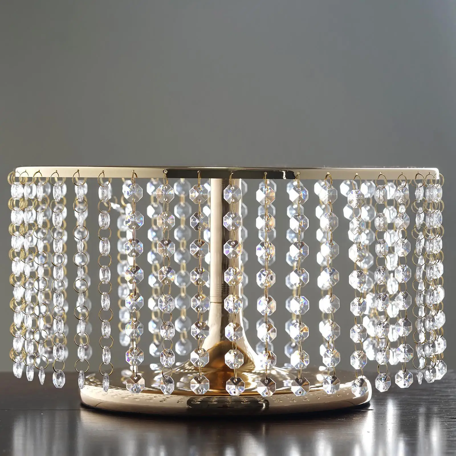 Round Gold Crystal Pendants Metal Chandelier Cake Stand Tall