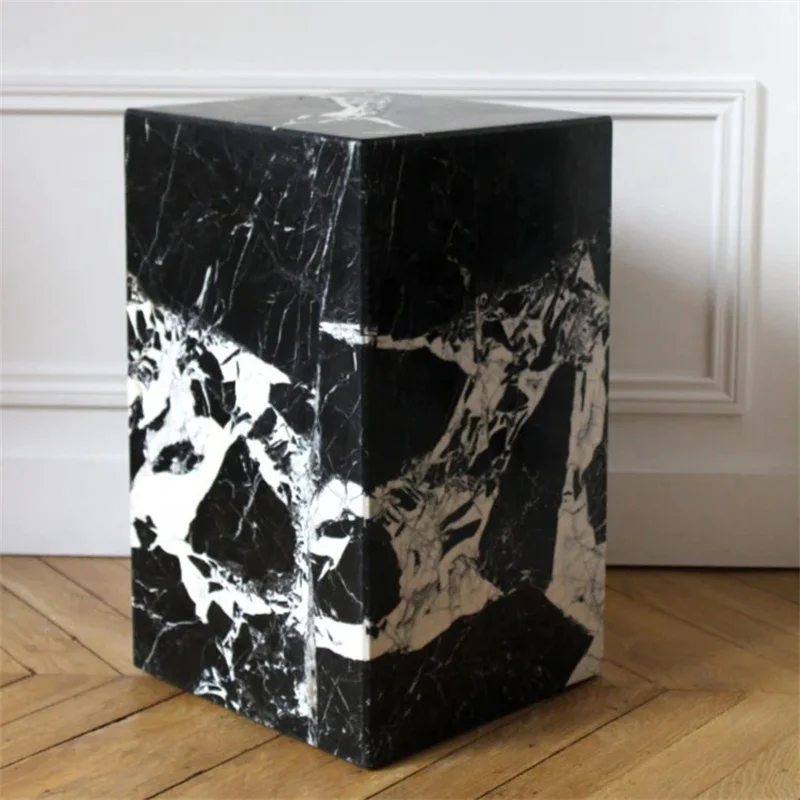 Most Popular Grand Antique Marble Plinth Side Table Celine Black Marble Nightstand Side Table Honed Surface