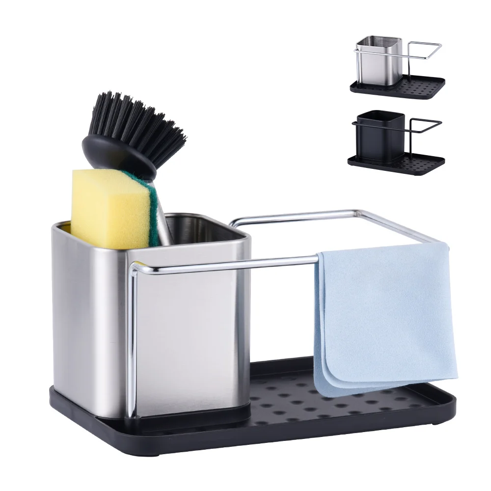 2-In-1 Stainless Steel Sponge Holder And Brush Holder Kitchen Tooling Organizer Caddy