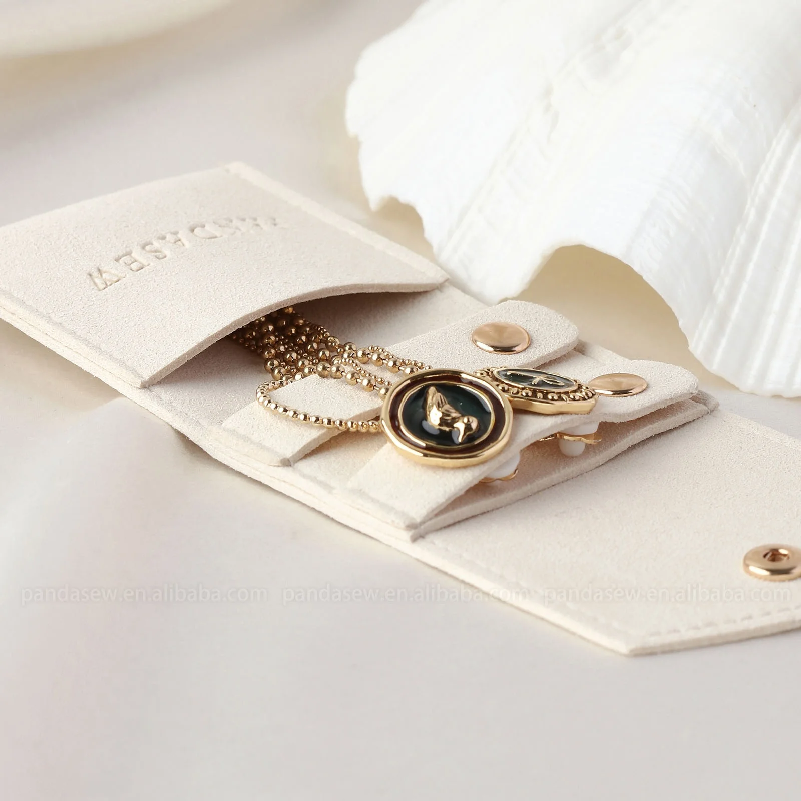 PandaSew Custom Logo Premium 1.4mm Microfiber Jewelry Organizer Travel Carrying Roll Bag Jewelry Pouch