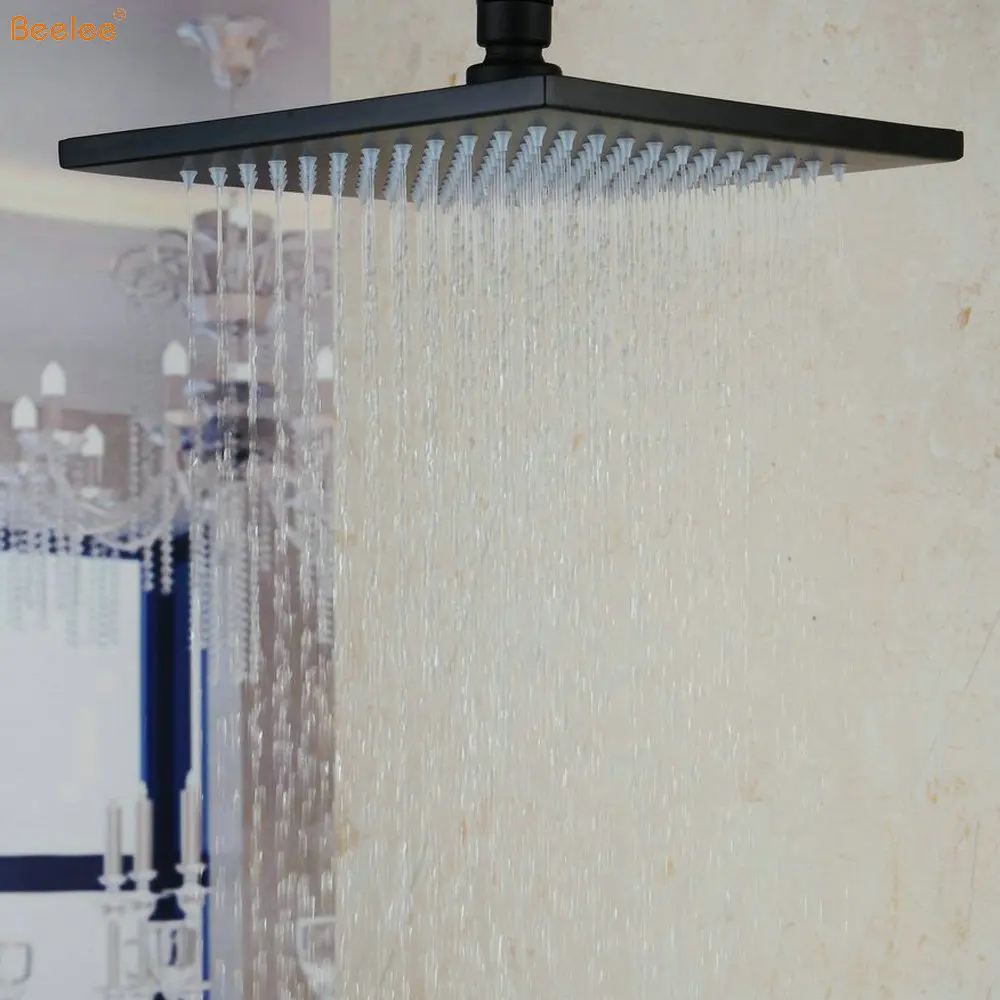 Beelee BS3308BF LED 8 дюймов квадратная душевая головка из нержавеющей стали черный цвет Потолочные Дождь верхний душ