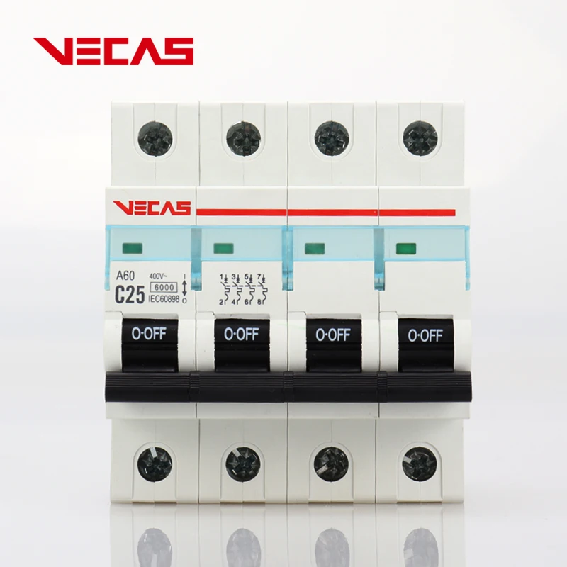  Миниатюрный автоматический выключатель VECAS MCB A60 4P 25 лет от профессионального производителя 6 10 16 20 32 40 50 63 a 1P 2P