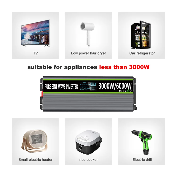 12V 24VDc to 110V 220V Ac Pure Sine Wave 2000w 3000w 5000w 6000w Solar Power Car Inverter