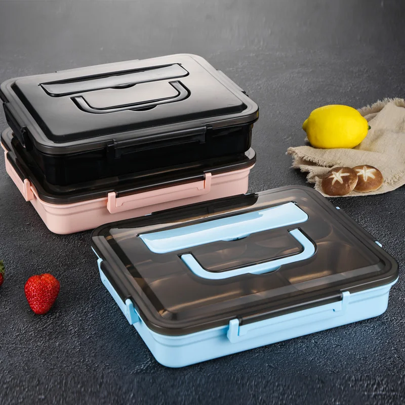 
304 stainless steel portable bento box with 3/4 compartment Winter injection heating with cutlery 